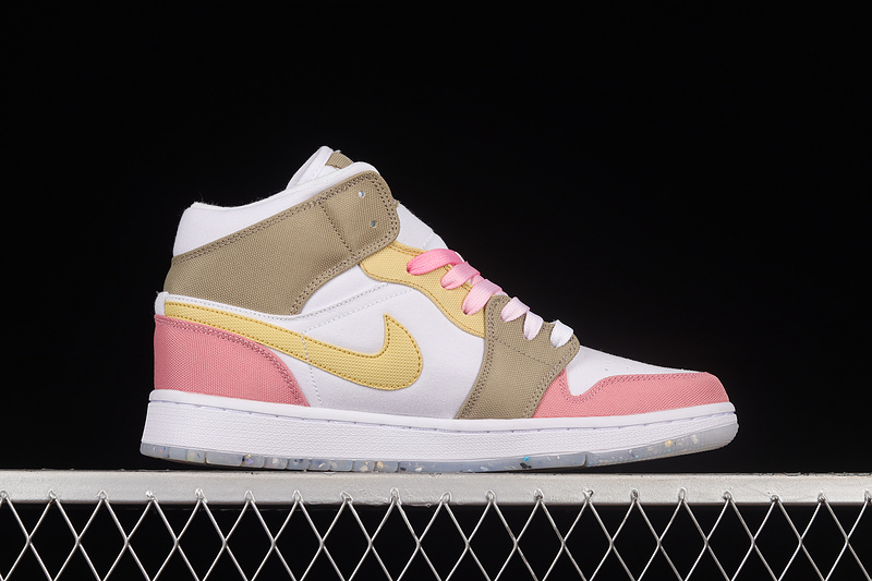 Air Jordan 1 Mid Se Gs Pink/White/Mocha/Yellow 3