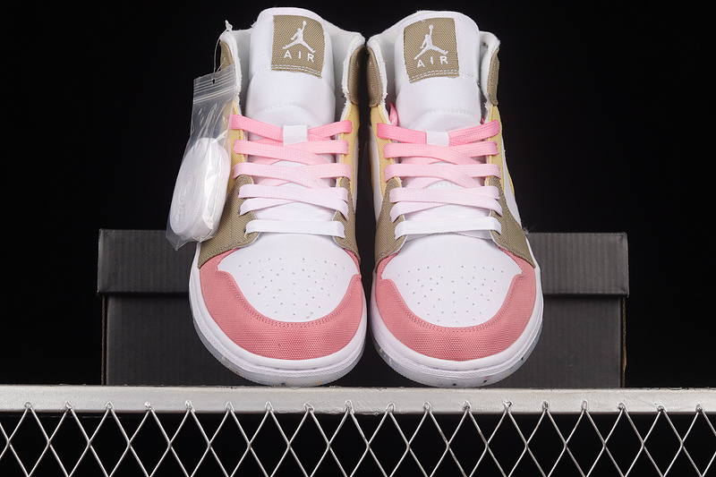 Air Jordan 1 Mid Se Gs Pink/White/Mocha/Yellow 13