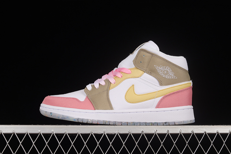 Air Jordan 1 Mid Se Gs Pink/White/Mocha/Yellow 19