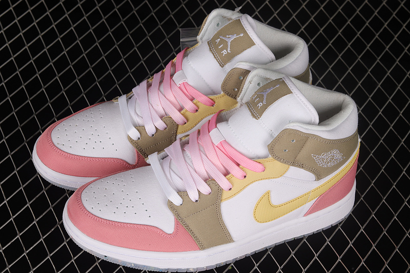 Air Jordan 1 Mid Se Gs Pink/White/Mocha/Yellow 27