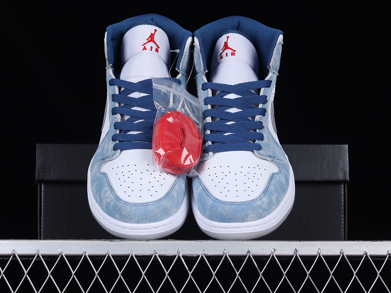 Air Jordan 1 Mid Se French Blue/White/Light Steel Grey/Fire Red 23