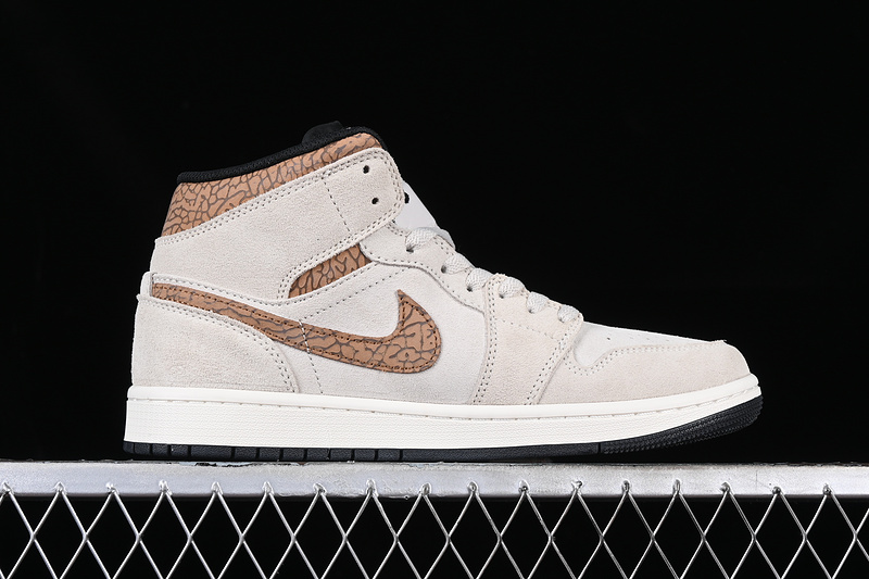 Air Jordan Aj1 Mid Brown Elephant/White/Grey 15