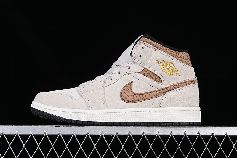 Air Jordan Aj1 Mid Brown Elephant/White/Grey 19