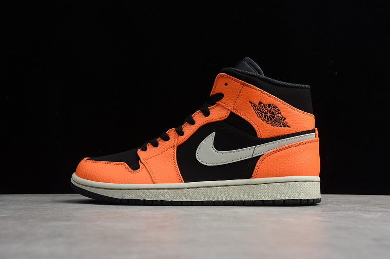 Air Jordan 1 Mid Black/Cone-Light Bone 3