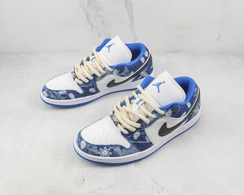 Air Jordan 1 Low Washed Denim White/White-Dutch Blue 9