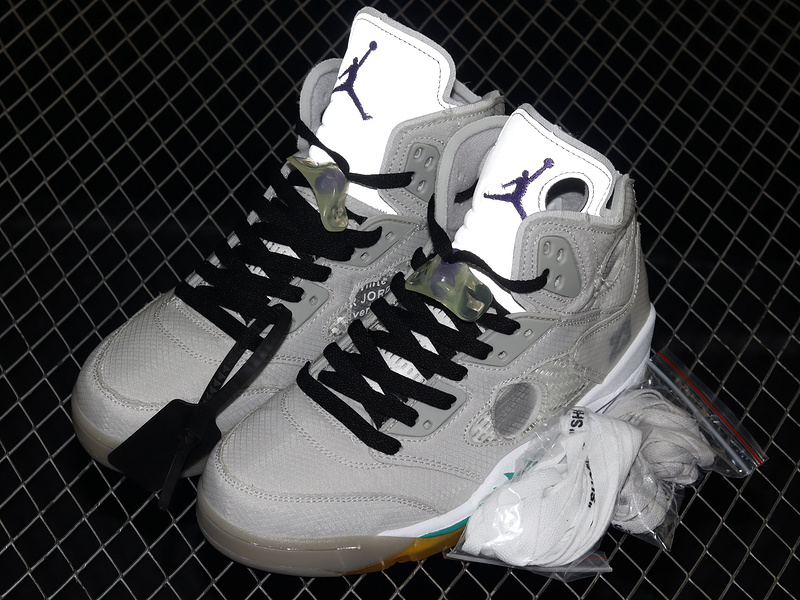 Ow X Air Jordan 5 Retro Sp White/Black/Purple-Yellow 5