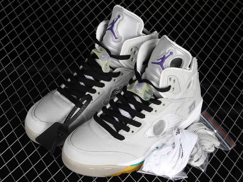 Ow X Air Jordan 5 Retro Sp White/Black/Purple-Yellow 25