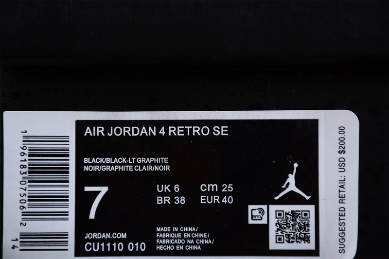 Air Jordan 4 Retro Black Cat 2020 Black/Black/Light Graphite 3