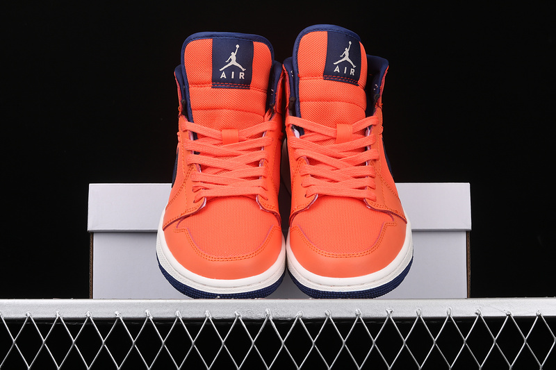 Air Jordan 1 Mid Shoes Orange/Navy Blue 3