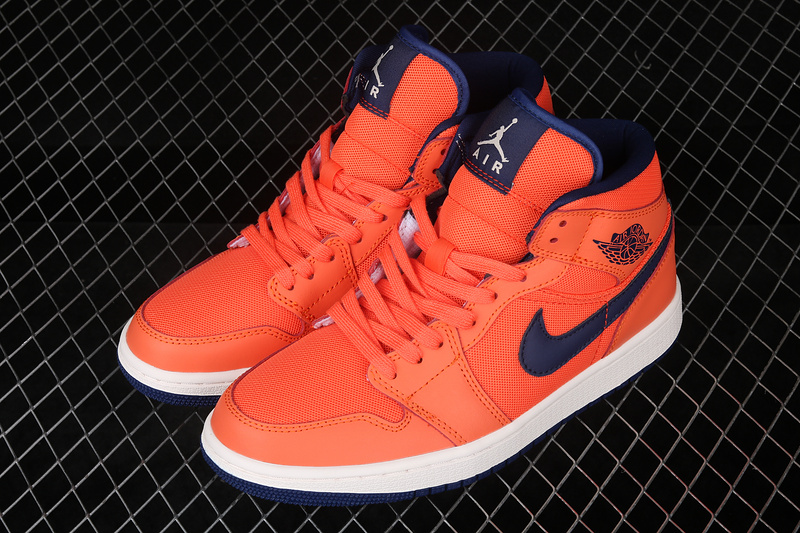 Air Jordan 1 Mid Shoes Orange/Navy Blue 5