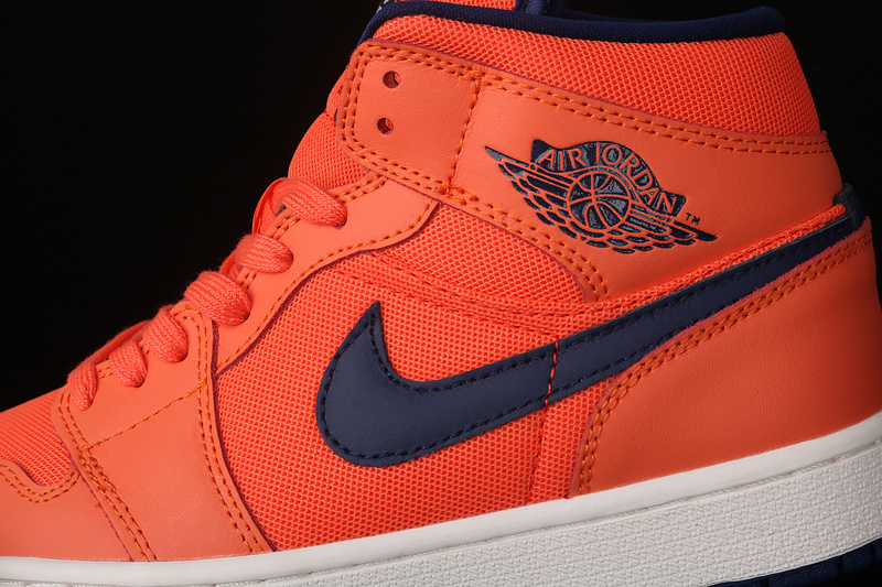 Air Jordan 1 Mid Shoes Orange/Navy Blue 19