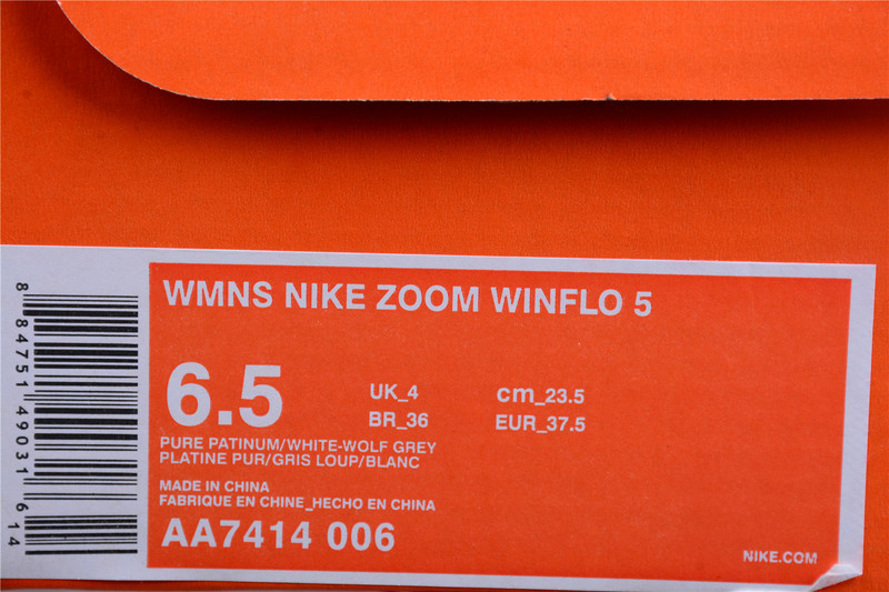 Zoom Winflo 5 Pure Platinum/White/Wolf Gray-Orange 23