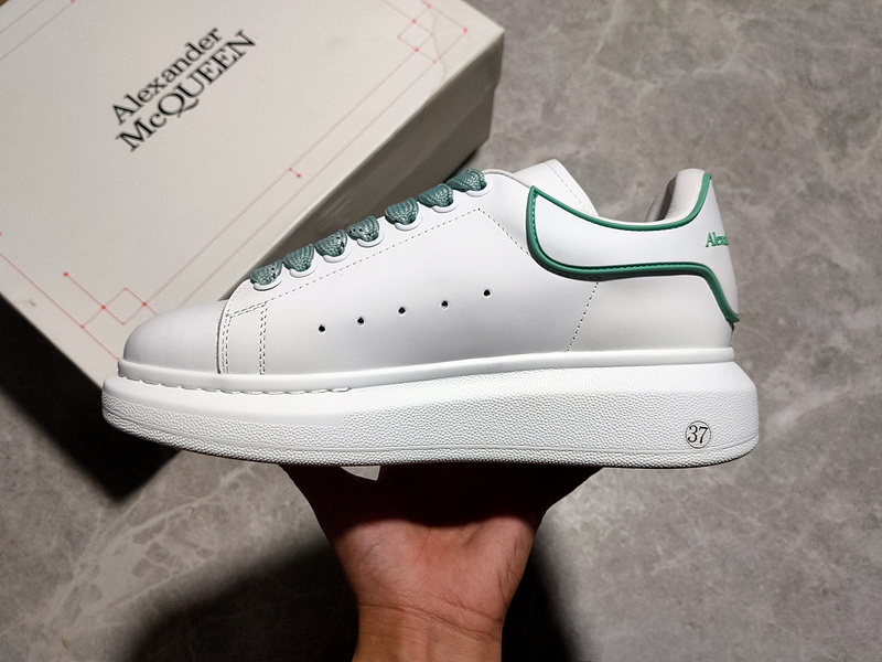 Alexander Mcqueen Sole Leather Sneakers White/White/Green 11