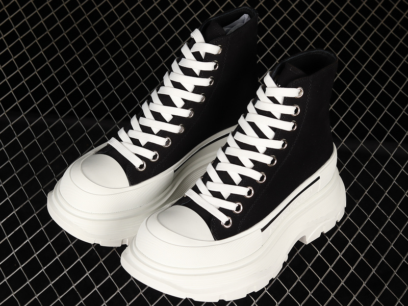 Alexander Mcqueen High Top Canvas Shoes Black/White/Black 5