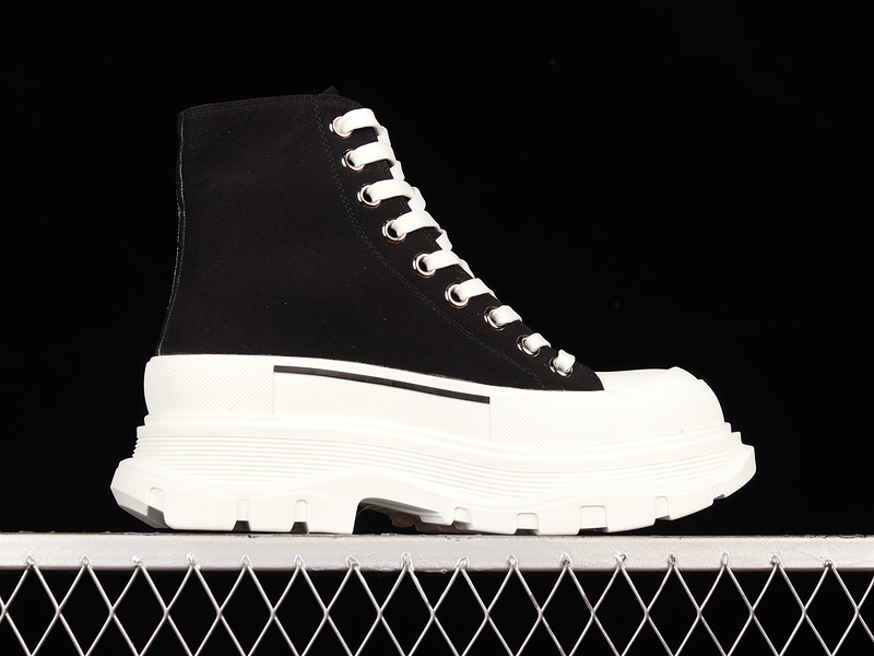 Alexander Mcqueen High Top Canvas Shoes Black/White/Black 15