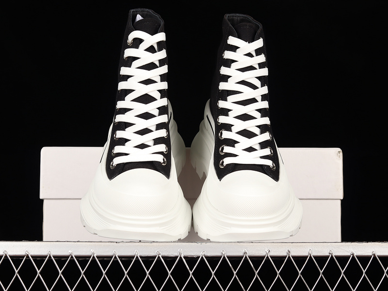 Alexander Mcqueen High Top Canvas Shoes Black/White/Black 23