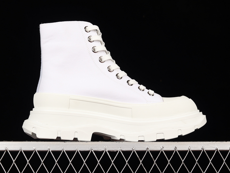 Alexander Mcqueen High Top Canvas Shoes White/White/White 17