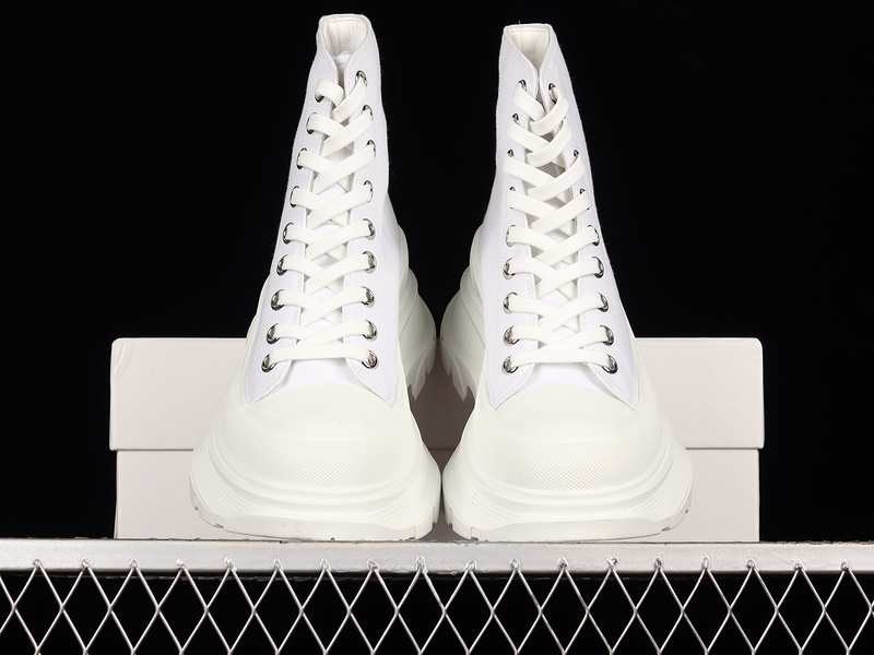 Alexander Mcqueen High Top Canvas Shoes White/White/White 21