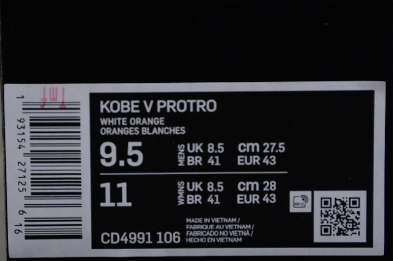 Kobe 5 Protro White/Black-Orange 23