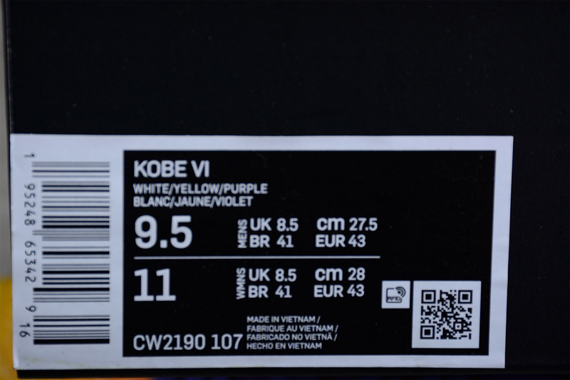 Kobe 6 Low White/Yellow/Purple 13