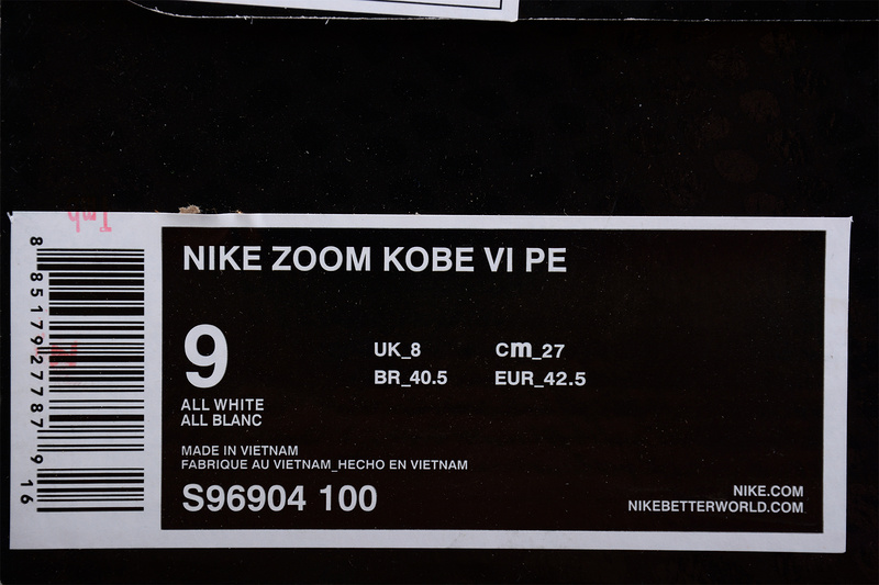 Zoom Kobe Vi Pe White/White/Black 9