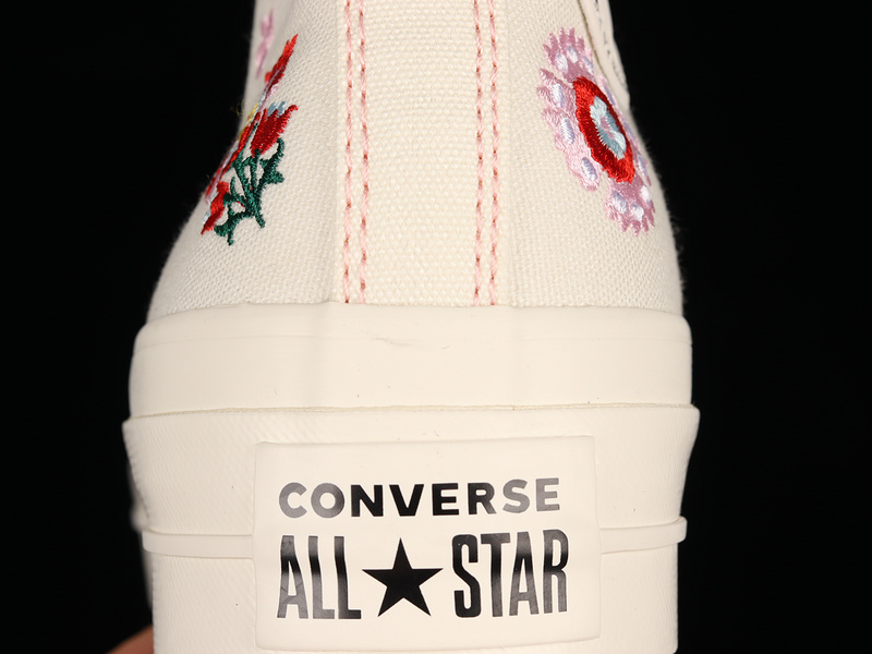 Chuck Taylor All Star Lift Platform High Floral Embroidery Egret/Black/Pink Foam 29