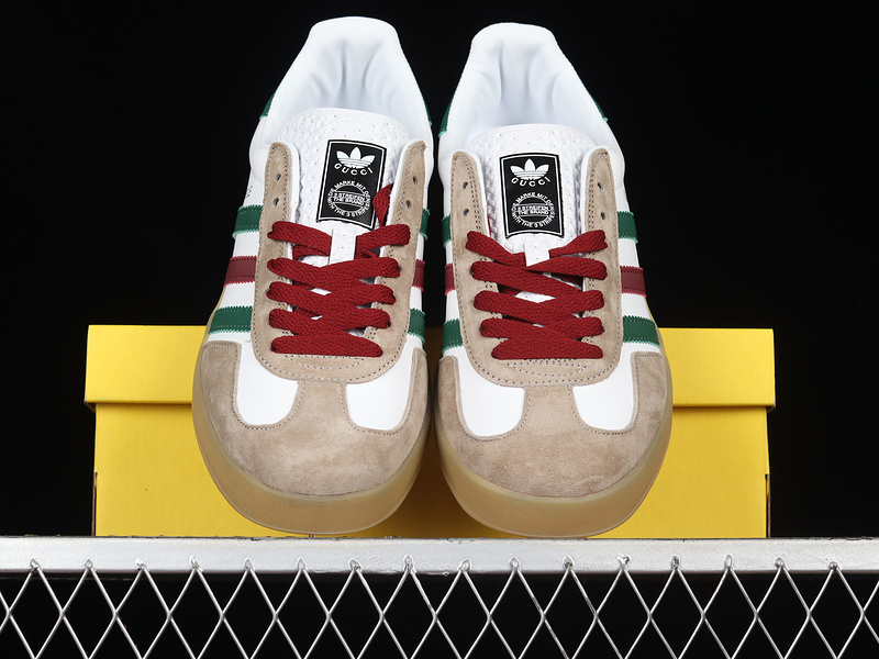 Gucci X Gazelle Shoes Cloud White/Green/Red-Gum 17