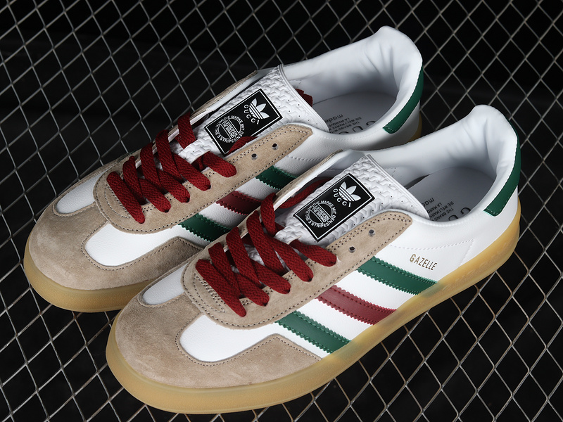 Gucci X Gazelle Shoes Cloud White/Green/Red-Gum 27