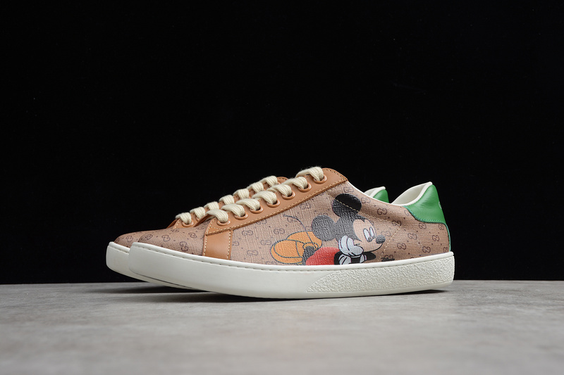 Disney X Gucci Distressed Leather Sneaker Brown/White/Green 3