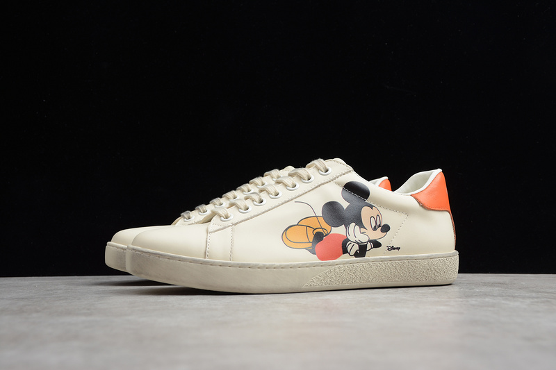 Disney X Gucci Distressed Leather Sneaker White/Orange 3