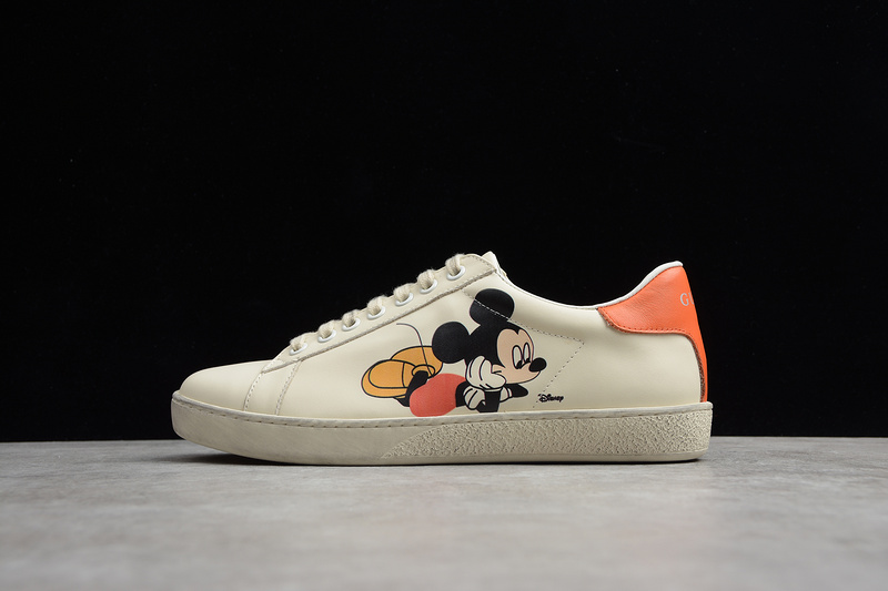 Disney X Gucci Distressed Leather Sneaker White/Orange 25