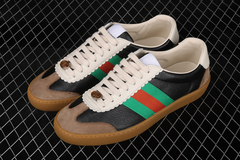 Gucci Ace Embroidered Low-Top Sneaker Black/Green/Red 7