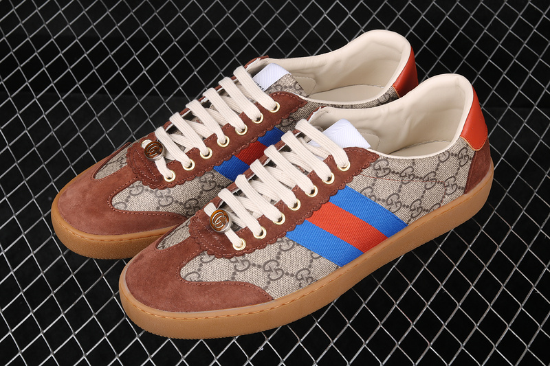 Gucci Ace Embroidered Low-Top Sneaker Brown/Blue 7