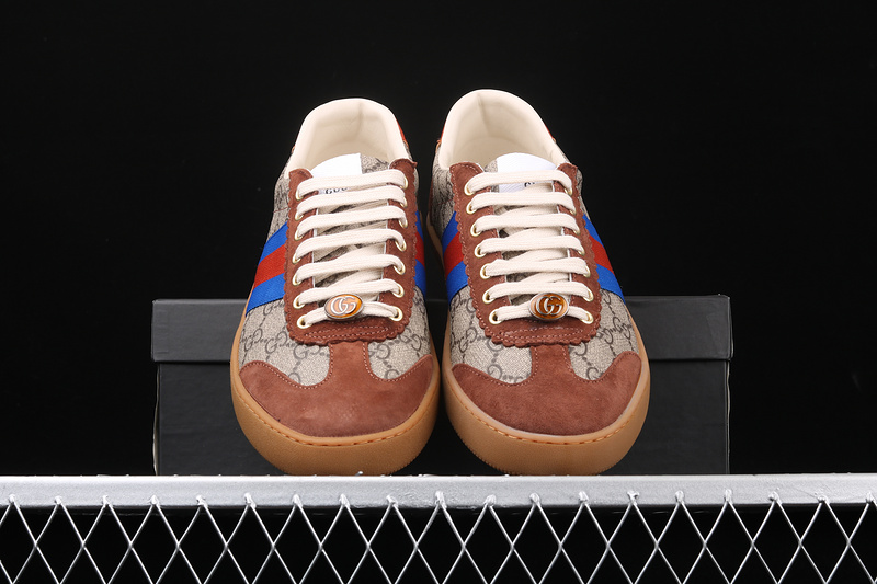 Gucci Ace Embroidered Low-Top Sneaker Brown/Blue 17