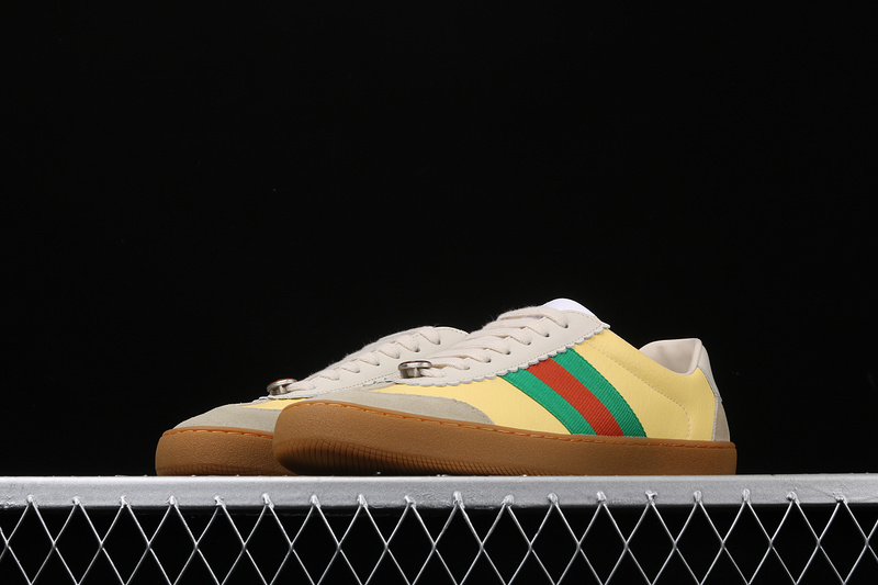 Gucci Ace Embroidered Low-Top Sneaker Light Yellow/Green/Red 5