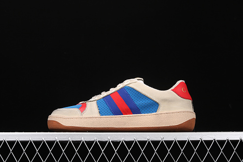 Gucci Ace Embroidered Low-Top Sneaker Beige/Blue/Red 5