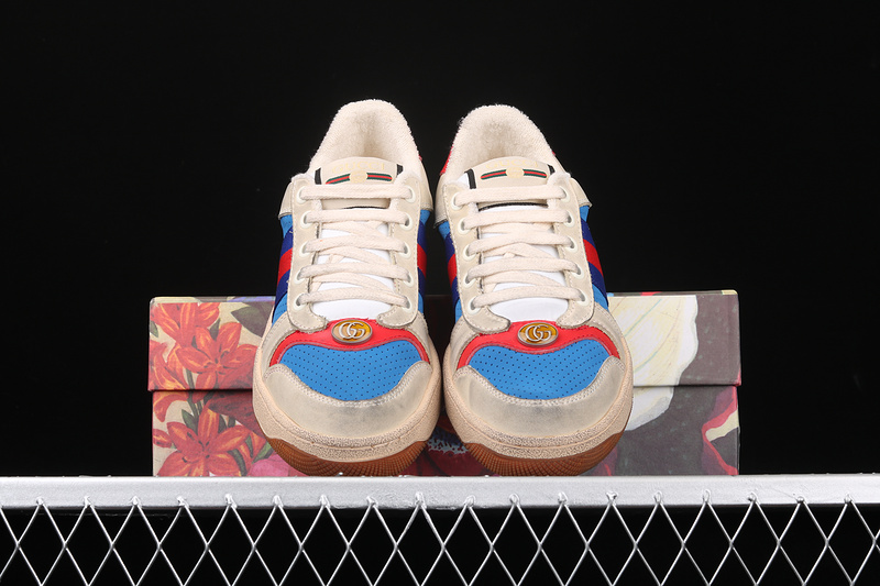 Gucci Ace Embroidered Low-Top Sneaker Beige/Blue/Red 9