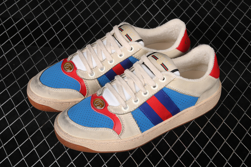 Gucci Ace Embroidered Low-Top Sneaker Beige/Blue/Red 19