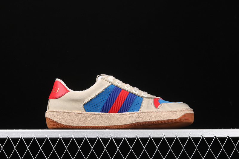 Gucci Ace Embroidered Low-Top Sneaker Beige/Blue/Red 21