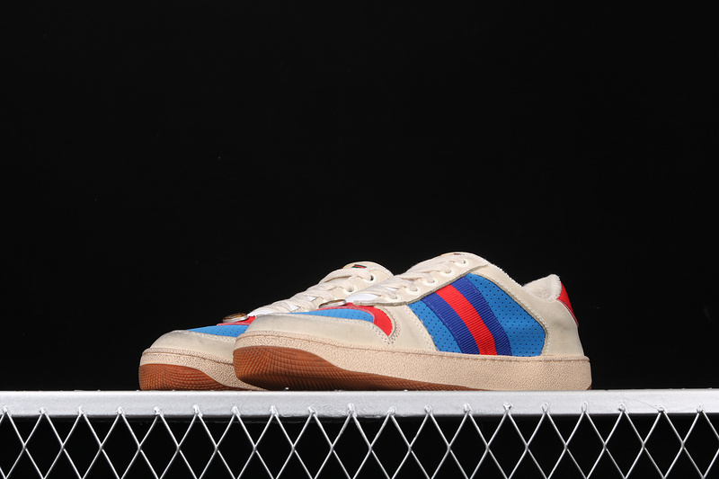 Gucci Ace Embroidered Low-Top Sneaker Beige/Blue/Red 25