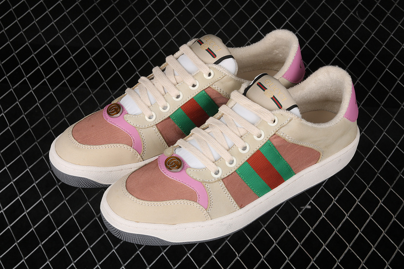 Gucci Ace Embroidered Low-Top Sneaker Beige/White/Green-Pink 17