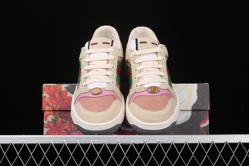 Gucci Ace Embroidered Low-Top Sneaker Beige/White/Green-Pink 25