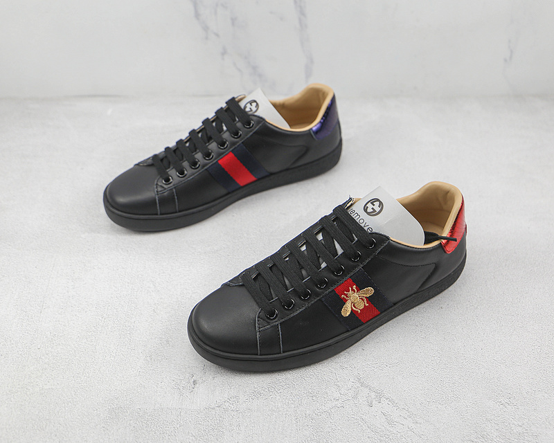 Gucci Ace Embroidered Low-Top Sneakers Black/Red/White 5