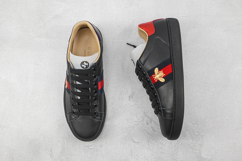 Gucci Ace Embroidered Low-Top Sneakers Black/Red/White 9