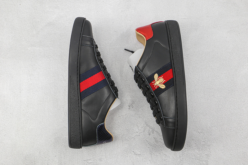 Gucci Ace Embroidered Low-Top Sneakers Black/Red/White 11