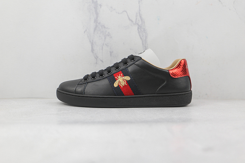 Gucci Ace Embroidered Low-Top Sneakers Black/Red/White 19