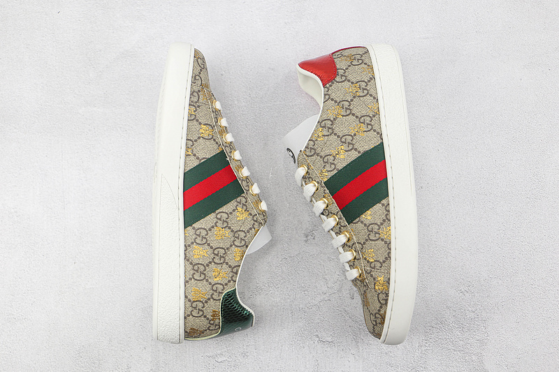 Gucci Ace Embroidered Low-Top Sneakers Khaki/Navy Blue/White 3