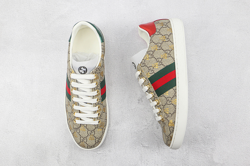 Gucci Ace Embroidered Low-Top Sneakers Khaki/Navy Blue/White 5