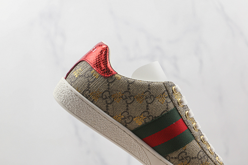 Gucci Ace Embroidered Low-Top Sneakers Khaki/Navy Blue/White 7