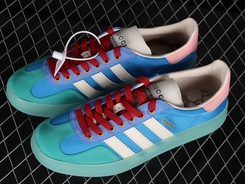 Gucci X Gazelle Shoes Blue/Green/Cloud White-Pink 5